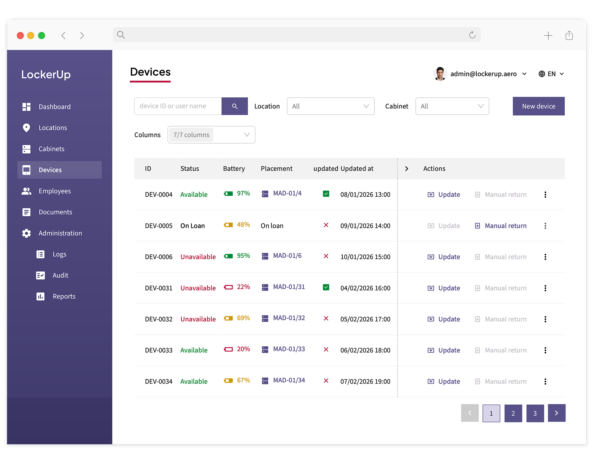 Devices screenshot